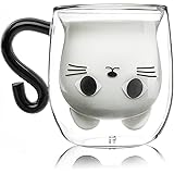 Qinhai Tazza Gatto, Doppia Parete Vetro, da Caffe, Idee Regalo Donna Amica Moglie Maestra Ragazzi, per Natale Pasqua Festa de