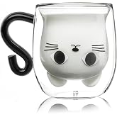 Qinhai Cat Glass Tea Coffee Cups, Double Walled Breakfast Glasses | Gift Women Girl Child Girlfriend Mother Friend Birthday C