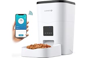 AONBOY Comedero Gato Automatico 2.4G WiFi, Dispensador Comida Gatos/Perros, Mando a Distancia App, 1-10 Comidas al día, Grabación de Voz 10S, Adecuado para Mascotas Pequeñas y Medianas(Blanco)