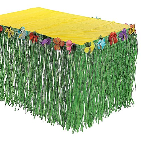 LUOEM Grass Table Skirt Desk Skirt Table Cover for Hawaiian Luau Summer Beach Pool Birthday Wedding Party Decoration 276*75CM (Green) - 3