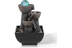 Dyna-Living Multicolor Tabletop Water Fountain, Desktop Retro Waterfall Fountain, Indoor Waterfall Feature with Crystal Ball and Light for Home Office Decor 5''X5''X9''