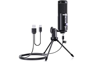 SOOMFON Microfono USB PC, Microfono con Manopola di Guadagno Muto e Treppiedi, Pickup Cardioide per Streaming, Podcast, Registrazione, Video Conferenza, Compatibile con PS4 Mac