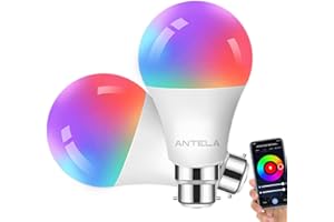 ANTELA Smart Bulb B22 Alexa Light Bulbs, 9W 1000LM LED WiFi Bulb, 2700K-6500K RGB Dimmable Colour Changing, Smart Life App Control, Compatible with Alexa, Google Home, No Hub Required, 2 Packs