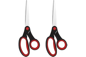 Vutyvve Lot de 2 paires de ciseaux pour gaucher en acier inoxydable de 20,3 cm avec poignée douce pour la maison, l'école, le bureau, la couture de tissus, rouge