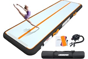 AWSUMSPORT Inflatable Gymnastics Mat 3M 4M 5M 6M Air Tumble Track Tumbling Mats 4/8 inches Thick Training Mat with Electric Pump for Home/Gym/Outdoor