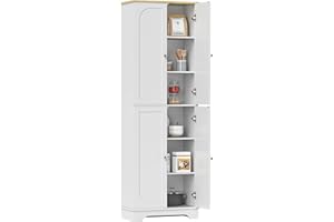 HOMCOM Alacena Armario de Cocina Mueble Auxiliar con 4 Puertas y Estantes Ajustables para Comedor Salón 60x30x183 cm Blanco
