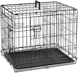 PSK PET MART 30 Inch Double Door Folding Black Metal cage with Removable Tray and paw Protector for Dogs,Cats and Rabbits