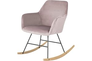 SoBuy Sedia a dondolo Poltrona relax design Carico massimo: 150 kg in velluto, gambe in ferro e legno massello di faggio rosa FST68-P