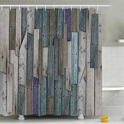 Vintage Wood Stripe Pattern Shower Curtain, Opaque Mildew Resistant Anti Bacterial Waterproof Polyester Fabric, For Bathroom Washroom Accessories With 12 Hooks 180*180cm , Blue