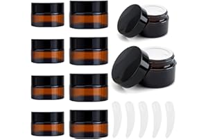 JABNOW Cremedose Leer, 10 Stück 20ML 30ML Amber Glas Cremetiegel Salbentiegel, Leer Creme Behälter zum Befüllen, Kleine Nachfüllbare Kosmetikbehälter mit 5 Spatel für Kosmetik Cremes Lotionen Ätherische Öle