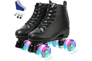 KALINU Women's Roller Skates PU Leather High-top Roller Skates Four-Wheel Roller Skates Shiny Roller Skates Beginner Outdoor Indoor