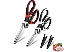 Eastrise Kitchen Scissors With Cover - Heavy Duty, Sharp, Multipurpose Ultimate Scissors for Effortless Cutting & Versatility (2pcs/White & Red)