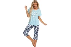 Jecarden Zestaw piżamy, damska koszula nocna, zestaw bawełniany, krótka koszula nocna, dwuczęściowa koszulka z krótkim rękawem i długie spodnie do spania