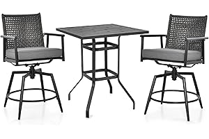 TANGZON Outdoor Dining Set, Patio Bar Table and Rattan Chairs Set with Removable Cushions, 3/5 Pieces Garden Furniture Set for Lawn, Backyard, Balcony (Table+2 Swivel Chairs)