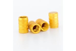 DROTAYARD 4PCS Tire Valve Stem Caps Tyre Dust Caps Universal Tire Stem Dust Covers Replacement Aluminum Tire Valve Cap with Rubber Ring for Cars Bicycle Trucks Motorcycles (Gold)
