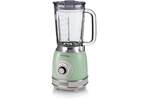 Ariete Mixeur en Verre Vintage 583, Blender Multifonctionnel avec 4 Lames, 4 Vitesses + Impulsion, Fonction Broyeur de Glace, Capacité de 1,5 Litre, 1000W, Vert
