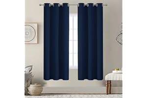 VEHEDE Thermal Insulated Curtains & Drapes for Bedroom, 63 Inch Drop Living Room Noise Reduing Curtain with Eyelet, Super Soft Blackout Curtains, W38 x L63, Navy Blue, 2 Panels