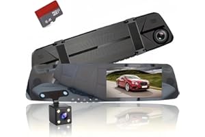 MELEDA 【2024 New Version】 Mirror Dash Cam 4.5 Inches Screen Full HD 1080P, Wide Angle Front Camera and Waterproof Rear Camera, Car camera with Emergency Recording, Reverse Monitor System,SD Card Included