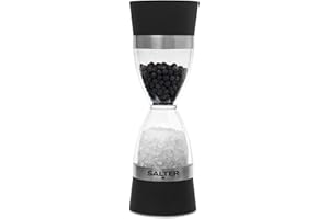 Salter 7611 BKXR Molinillo Mecánico De Sal Y Pimienta 2 En 1, Ajustable De Fino A Grueso, Hecho De Cerámica Con Un Diseño Compacto