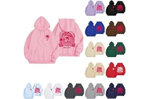 EXHLOAG Pink Palm Puff Hoodie,Womens Graphic Hoodie Oversized Sweatshirts for Teen Girls Pink Palm Puff Letter Print Preppy Clothes Fleece Sweaters Long Sleeve with Pockets Winter Fall Outfits Y2k Clothes
