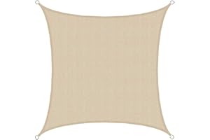 AMANKA Voile d'ombrage UV - 4x4m HDPE Carré Protection Solaire Toile de Jardin Toiture Balcon Beige