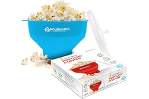 BRENSTEN Collapsible Silicone Microwave Hot Air Popcorn Popper Bowl With Lid and Handles (Aqua)