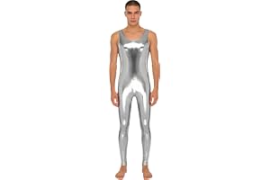 Jugaoge Glänsande jumpsuit för män ärmlös rund hals overall slim fit stretch helkropp med långa byxor romper playsuit party klubbkläder