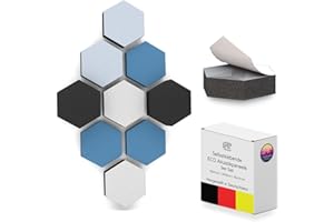 PolySound® ECO Akustikpaneele selbstklebend - Breezy Blue - Extra Schalldämmung durch αw 0,9 – wieder ablösbar durch Spezialkleber - 9x 3D Akustikschaumstoff 3-10cm