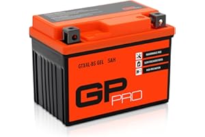 ‎GP-PRO GP-PRO Gel-Batterie 12V 5Ah GTX4L-BS Rollerbatterie/Motorradbatterie, wartungsfrei versiegelt vorgeladen zyklenfest ersetzt YB4L-B / YTX5L-BS / YTX4L-BS / SLA4L-BS / YB4L-A