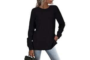 RIROW Damen Pullover Sweatshirt Langarmshirt Rundhals Lässig Loose Slit Hem Oberteile
