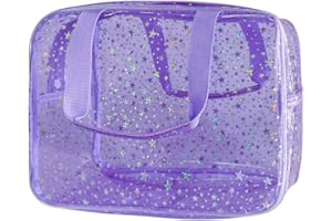 TotePrint Star Pattern PVC Waterproof Handbag Makeup Bag for Makeup Care Products Included 11.8 x 5.12 x 8.26 Inches, Purple, holographic