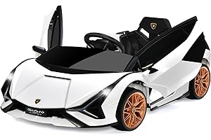COSTWAY 12V Lamborghini Kinder Elektroauto mit 2,4G-Fernbedienung, Kinderauto 3-5km/h mit MP3, Radio, Musik und LED-Scheinwerfer, für Kinder von 3-8 Jahren (Weiß)