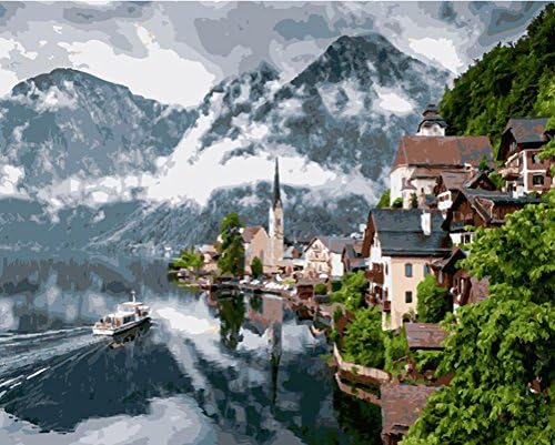 Wincy Shop EU Frameless Beautiful Scenery Landscape DIY Digital Oil Painting Paint by Number Kits for Adults - Mountains and Water