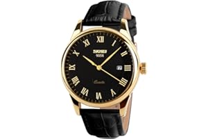 SKMEI Business Herren Quarz Armbanduhren römische Ziffern Lederband Casual Wasser Resist Analog Uhren