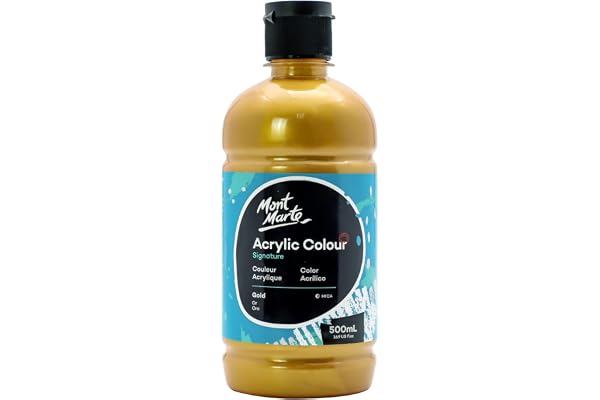 MONT MARTE Peinture Acrylique-Or, 16,9oz(500ml), fini semi-mate, convient pour la toile, le bois, le tissu, le cuir, le carton, le papier, le MDF et l'artisanat