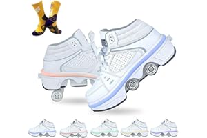 LDTXH Patins A roulettes pour 4 Roues réglables à roulettes Chaussures 2 en 1 Multi-usages Kick Roller Shoe pour garçons Filles, Rechargeable Patins avec lumières 7 Couleurs