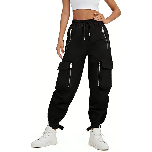 Pantaloni Paracadute Donna Y2K Larghi – Vita Alta Stile Cargo Harem Con Tasche, Grunge Gotico