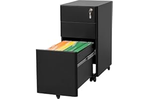 ‎LVSTEEL LVSTEEL Aktenschrank mit 3 Schubladen und Schloss，Mobiler Metallschrank für Home Office, für Rechts-/Rechtliches/Briefgröße, Komplett montiert, Schwarz