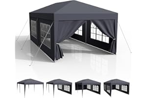 KIDSGIGGLZ Pavillon 3x6m Wasserdicht, Garten Pavillon Stabil Stecksystem-Metallgestänge, Festzelt, Erdhaken-Seil, Party Zelt PE-Plane, Faltpavillon mit Seitenwänden für Party-Camping-Markt, UV-Schutz, Anthrazit