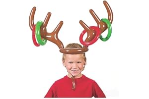 VEYLIN Jeu de lancer de fête de Noël chapeau gonflable en bois de renne avec anneaux pour enfants adultes famille jeux amusants de Noël