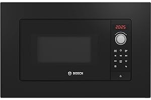 Bosch BFL623MB3, Microonde da incasso, Programmi automatici di cottura, Display LED rosso, Apertura laterale a sinistra, Illuminazione LED, Nero