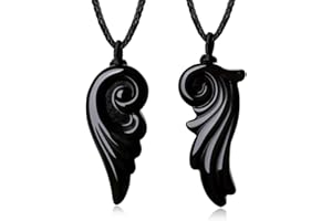 COAI Colgantes Alas de ángel en Obsidiana Negra, Collar Colgante con Correa Ajustable