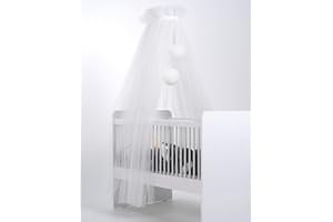 BABY FANCYROOM Babybetthimmel aus Tüll, Betthimmel für Babybett, Prinzessin Babywiege, Beistellbett Baby, Moskitonetz, Babyzimmer Deko, Baldachin Kinderzimmer 165cm lang, mit Pompons, Taupe (Ekru)