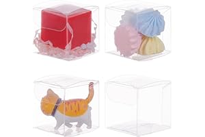 BENECREAT 60 Pack Caja Plegable Cajita Plástica 4x4x4cm Envase Transparente de Regalo Contenedor de Dulce Chocolate para Boda Fiesta Cumpleaños