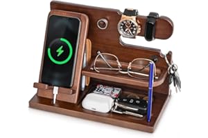 Teslyar Docking station per telefono in legno da uomo, accessori da scrivania e organizer per spazio di lavoro, organizer per comodino, regalo di compleanno per uomini o papà, idea per anniversario