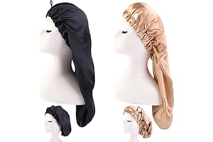 LadayPoa Women 2 Pack Long Satin Hair Bonnet Girls Silky Cap for Sleeping Large Satin Sleep Cap for Long Curly Hair Protection