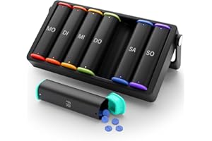 ‎KOVIUU Tablettenbox 7 Tage Morgens Abends, KOVIUU Woche Pillendose 2 Fächer, Medikamentenbox Unterwegs, Pill Box，GroßeTabletten Tablettendose Organizer, Medikamentendose Pillenbox für Vitamine, Schwarz