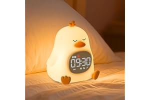 YILIAW Alarm Clock with Night Light for Kids, Sleep Training Clock with Sound Machine, Rechargeable Silicone OK to Wake Clock，Cute Animal Tabletop Lamp, Perfect Sleep Companion for Boys Girls, Sleepy Duck