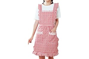 GudGmtoy Cute Kitchen Aprons For Women With Pockets Adjustable Chef Apron Ladies Baking Cotton Frilly Aprons Pinafore Dress For Baking Cooking Mother Girls Birthday Gift Red