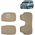 KINGSWAY® 4D Car Floor Foot Mats Compatible with Maruti Suzuki Wagon R (Year 2003-2010) - Complete Set of 3 Pieces, Top-Notch PVC Material, Washable, Beige